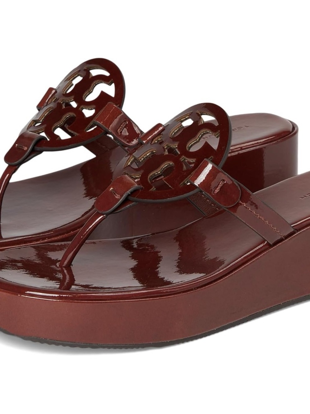 NIB Tory Burch Miller Leather Wedge 25mm Sandals Russet Brown Size 7.5
